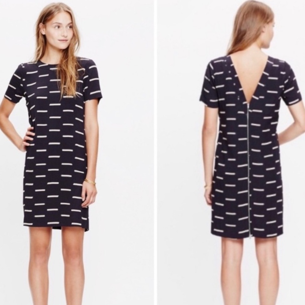 MADEWELL IKAT DASH SHIRT DRESS NAVY BLUE CREAM ZIP BACK 2
